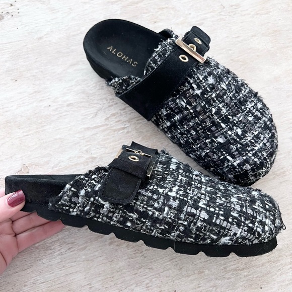 ALOHAS Black tweed slide clog sandal size 39 which is an 8 - 8.5 women’s - Picture 2 of 6